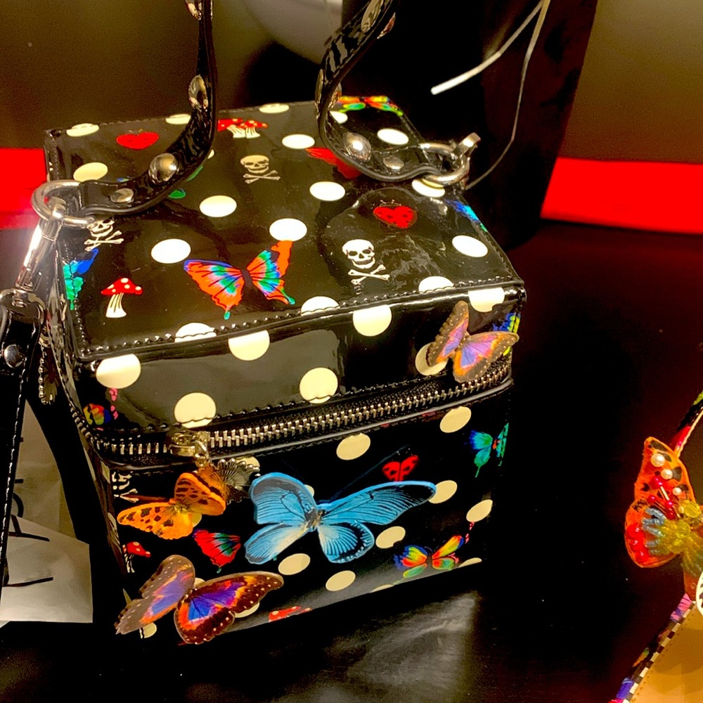 Betsey Johnson box bag black with butterflies very pretty